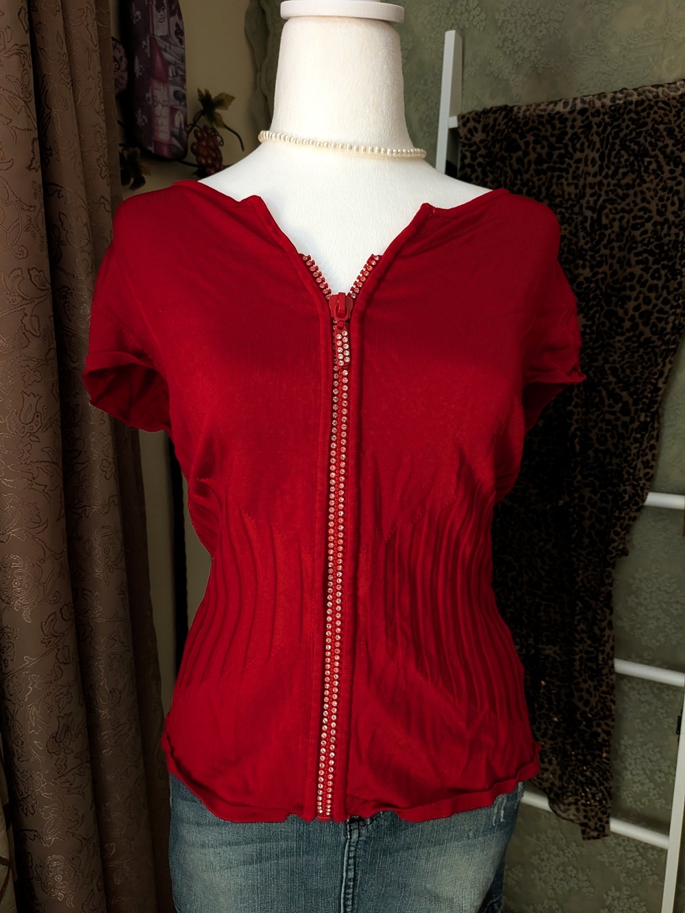 Vintage Belldini Red Zip-Up W Rhinestones